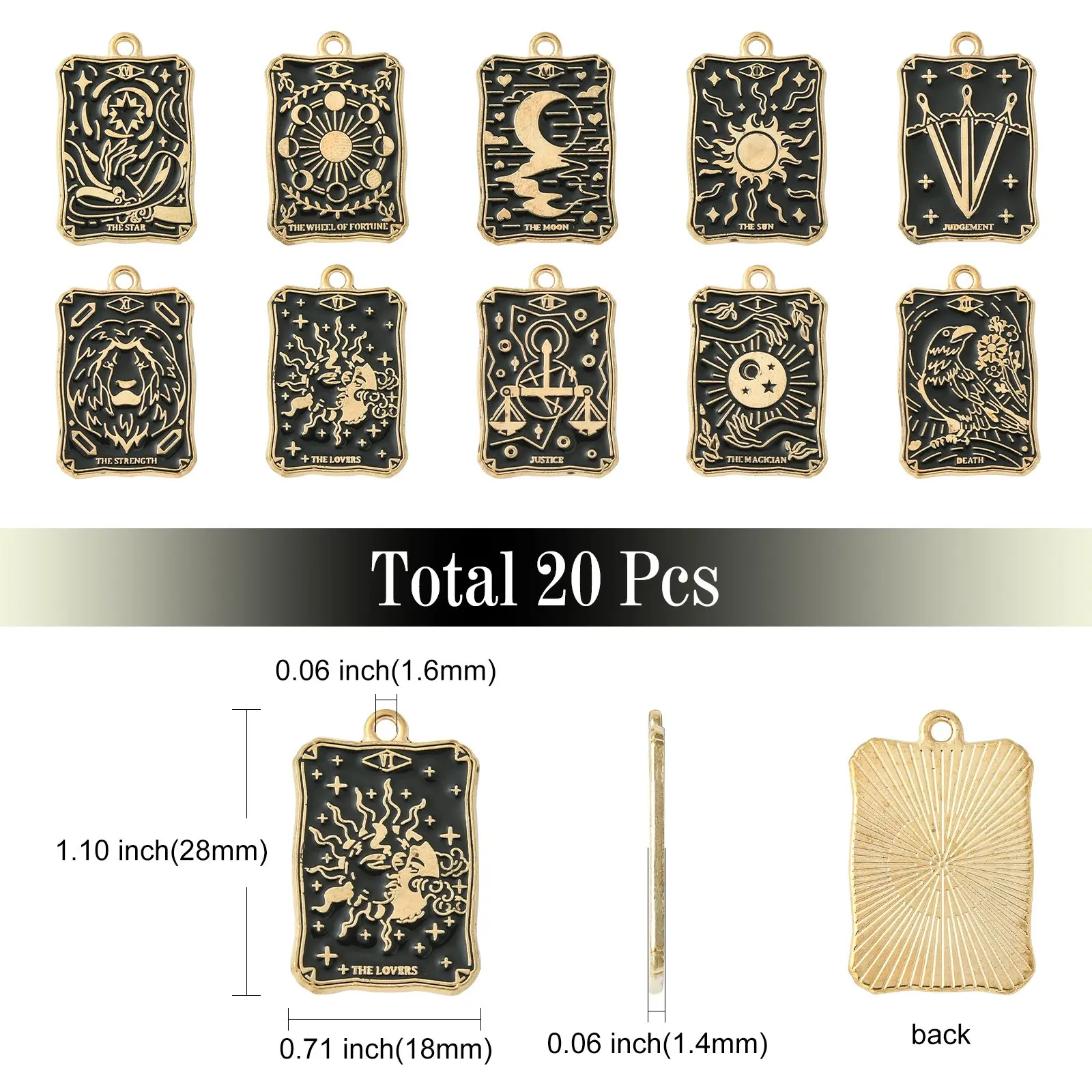 PandaHall 20 Stück 10 Stile Legierung Emaille-Anhänger Tarot-Charms Rechteckige Anhänger für Schmuckherstellung – Detail 2