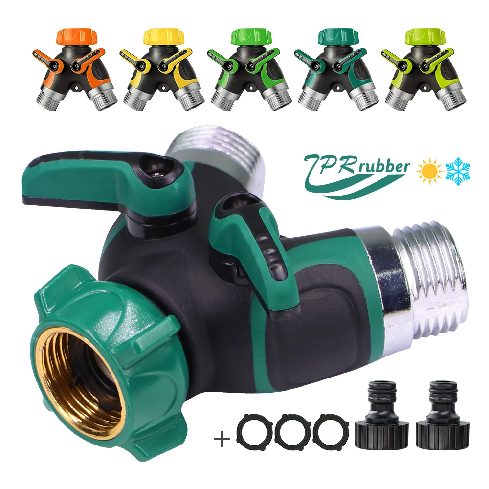 

MUCIAKIE 2-Way Metal Body Garden Y Hose Water Splitter Heavy Duty Tap Faucet Connecter 3/4'' Spigot Adapter Rubberized Grip Kits