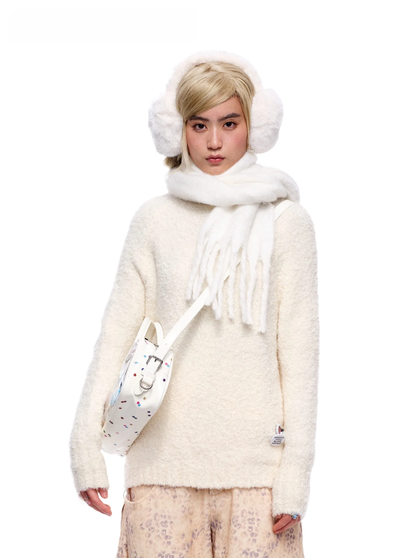 

Вязаный свитер Mof-Girl из круговой пряжи, бежевый, для повседневной носки, средней мягкости, длинный рукав