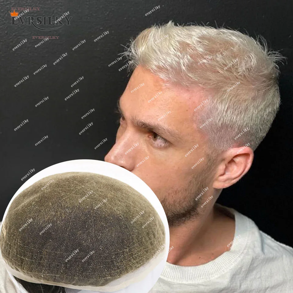 

Platinum Blonde Brown Full Swiss Lace Human Hair Toupee for Men Wig Breathable Bleach Knots Grey Male Capillary Prothesis System