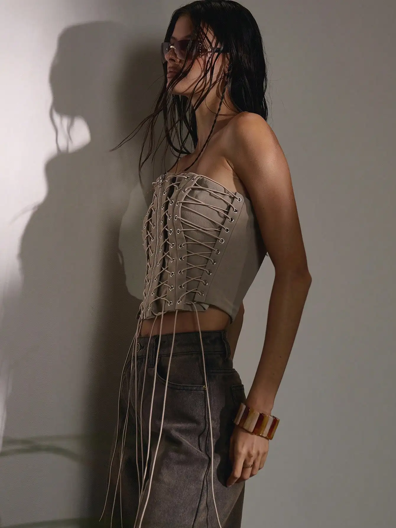 

Корсетный топ с застежкой-молнией и шнуровкой для женщин, сексуальный, для вечеринок, ночных выходов, фестивалей, весны и лета