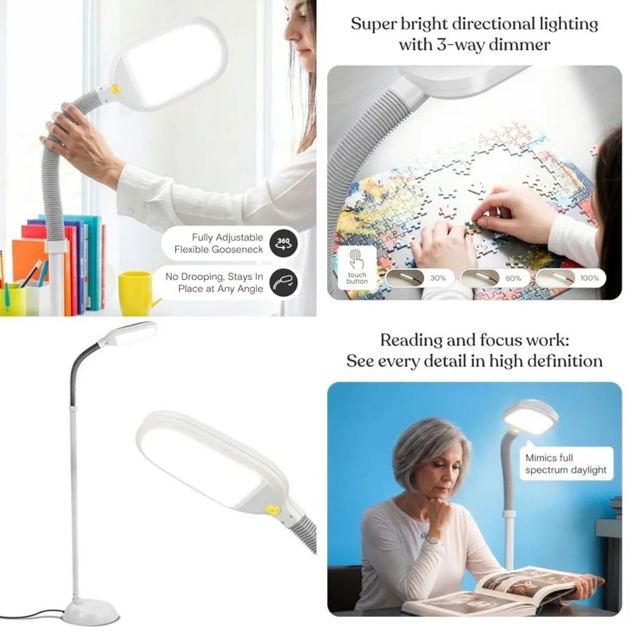 

Litespan - Bright LED Floor Reading Lamp for Over Chair Crafts and Reading, Estheticians' Light for Lash Extensions, Adjustable