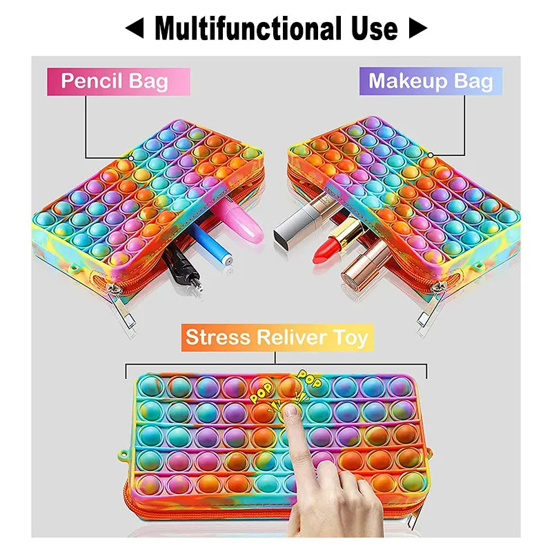 Waterproof Soft Silicone Bubble Pop Pencil Case Fidget Stress Relief Antistress Pen Stationery Organizer Makeup Storage Bag Gift