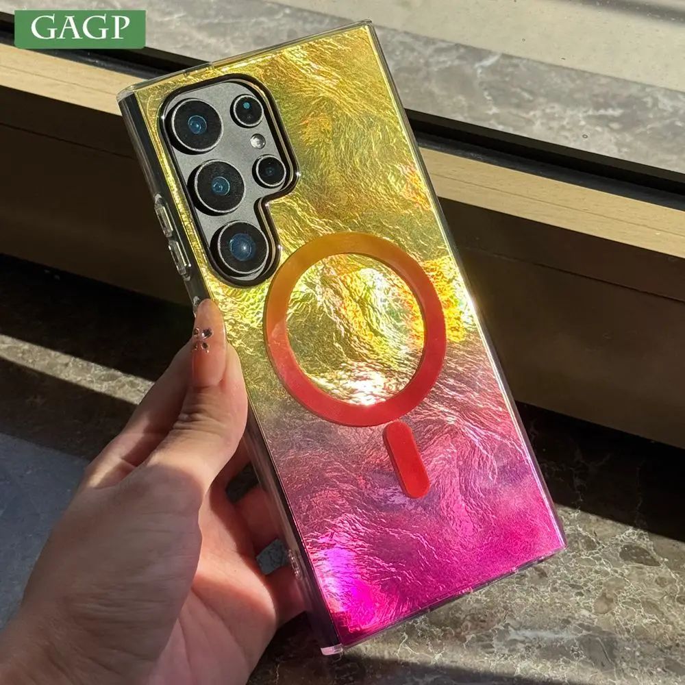 Luxury Laser Gradient Glacial Texture for Magnetic Phone Case For Samsung S26 Ultra S25 S24 Ultra Plus FE Shockproof Hard Cover