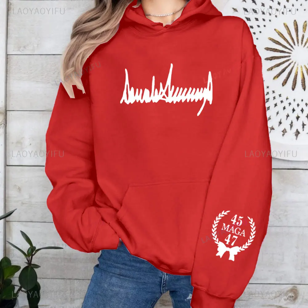 Donald Trump Signature Sweatshirt MAGA 45 47 Republican Hoodies Military Unisex Gift Trump 2025 American Sweatshirt Trump Hoody