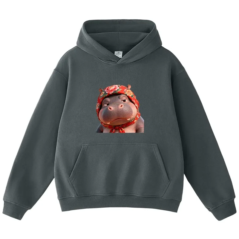 Sweat à capuche imprimé hippopotame Vintage unisexe, Streetwear décontracté, graphique à manches longues, léger, haut tendance quotidien d'automne