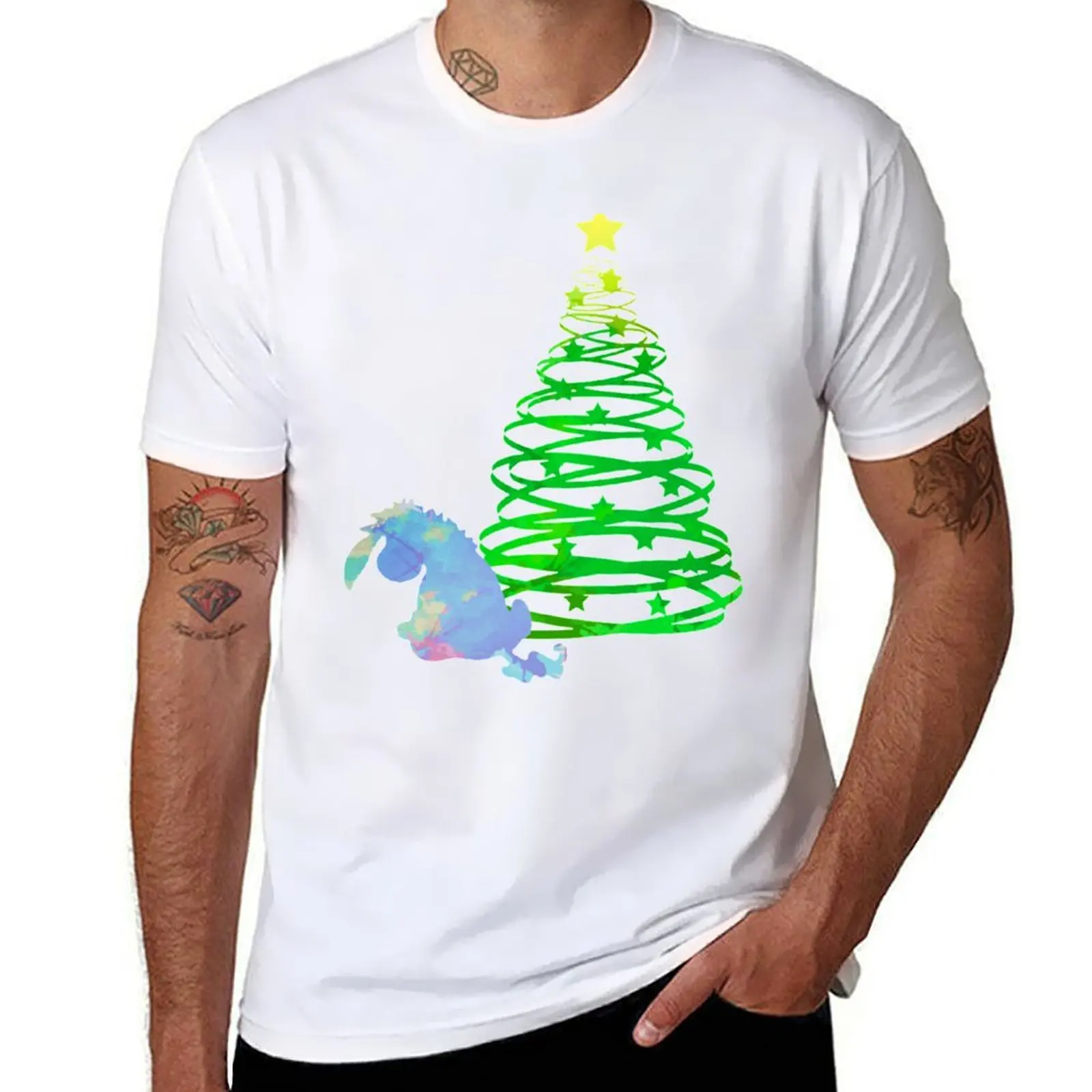 Camiseta con silueta inspirada en burro navideño, camisetas con estampado personalizado para hombre, Camiseta de algodón