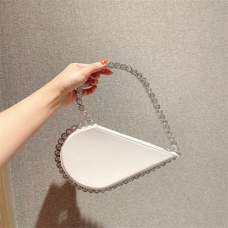 Heart Shaped Diamond Evening Clutch Bags for Women Luxury Designer Chic Metal Handle Shiny Sequins Purse Female Wedding Handbags