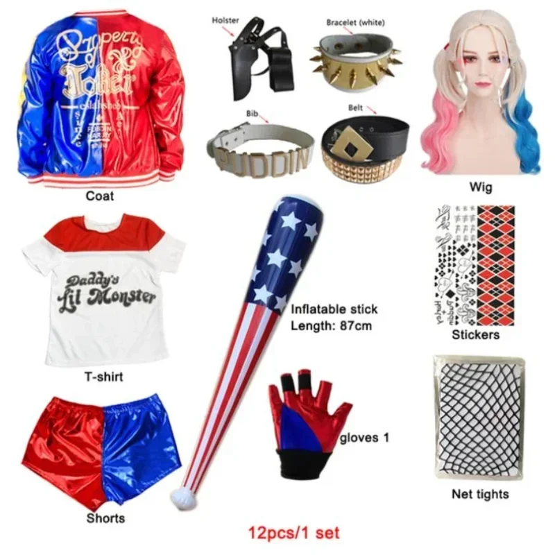 SN55 كرنفال أطفال بنات الانتحار هارلي تأثيري ازياء فرقة كوين الوحش جوكر سترة البدلة لصاقات وشم فستان أطفال مع سروال داخلي $5Q @ 1