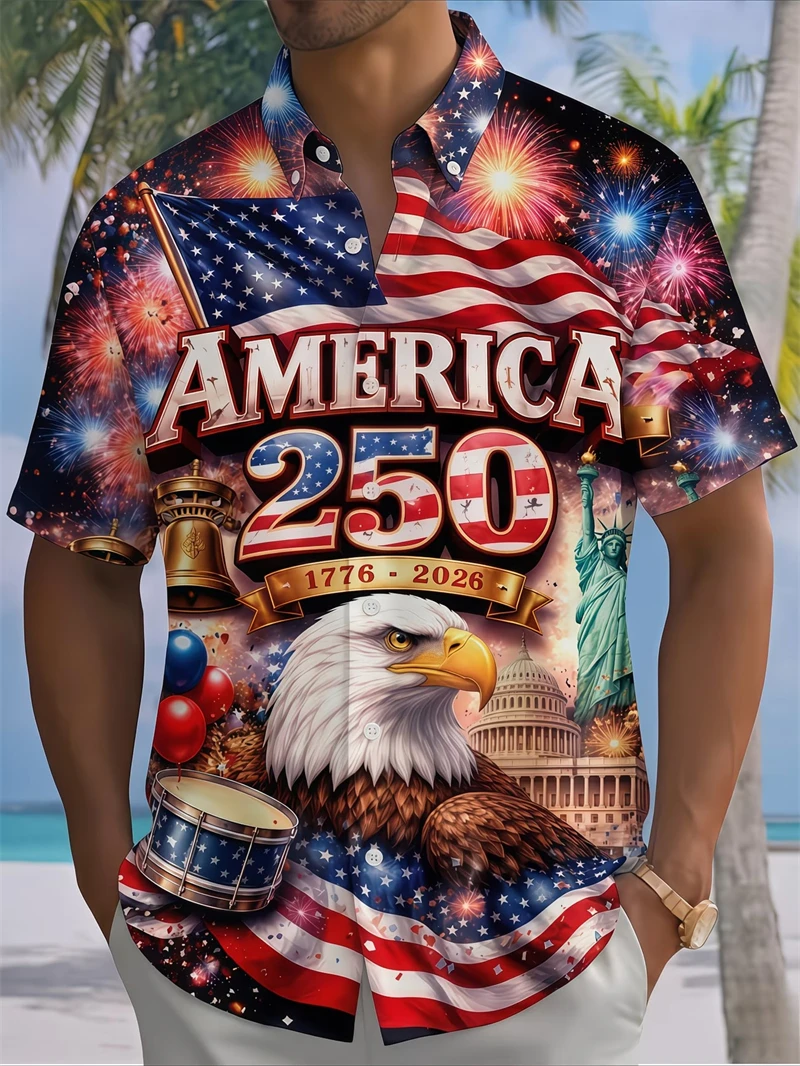 

250th Anniversary USA Men Hawaiian Shirt 250 Years USA Independence Day Shirt 4th Of July Patriotic Gift Summer Oversized Shirts
