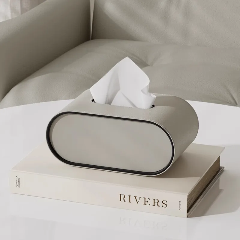 Paper Box Light Luxury High-end Living Room Creative Oval Leather Tissue Box Bedroom Desktop Napkin Storage Box