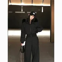 Simple Solid Short Parka Coat Fashion Winter Clothes Zipper Hooded Fur Collar Cotton Padded Coat Women Jacket Street 2