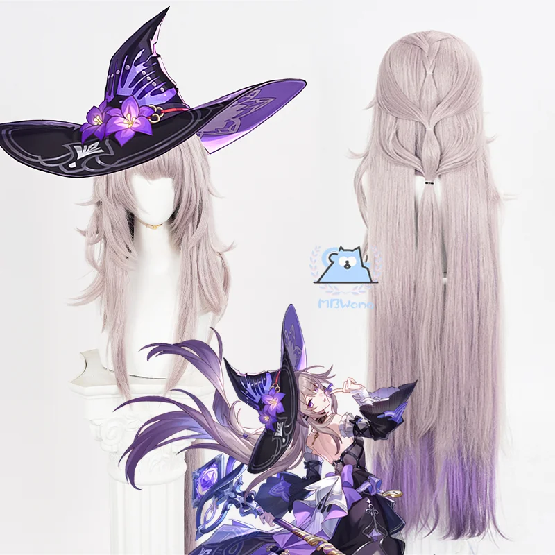 A herta peruca cosplay honkai estrela ferroviário marrom 100cm cabelo longo roxo gradiente herta estação espacial festa de halloween feminino meninas