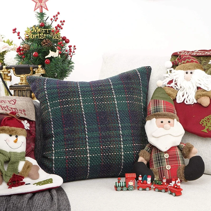 Inyahome Christmas Luxury Checkered Wool Nordic Pillow Case Series Knitting Wool Retro Cushion Cover Farmhouse Coussin Canapé