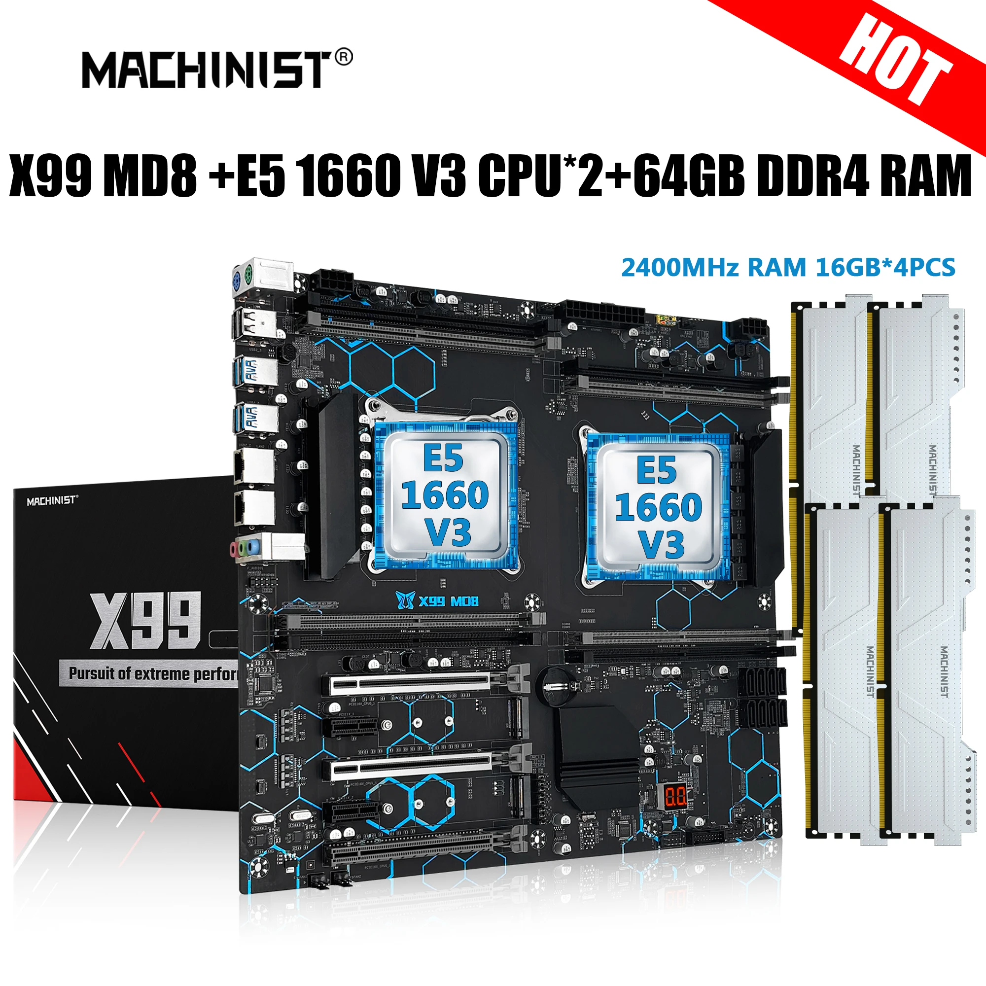 

MACHINIST X99 материнская плата с двумя процессорами Combo LGA 2011-3 Xeon Kit E5 1660 V3 процессор 64 гб DDR4 озу 2400 мгц NVME USB 3,0 X99 MD8