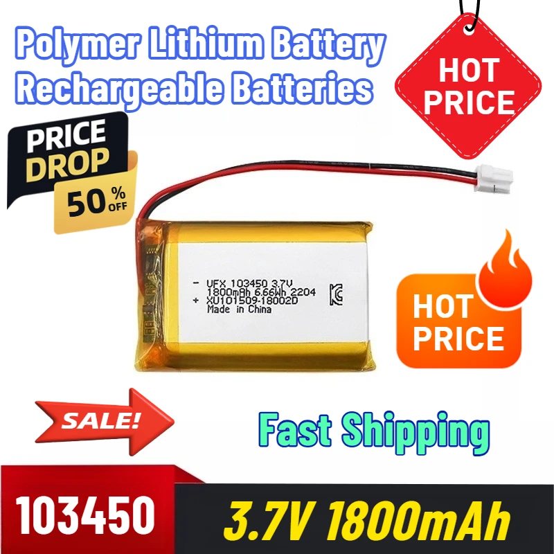 

103450 1800mAh 3.7v Battery Polymer Lithium Battery Rechargeable Batteries