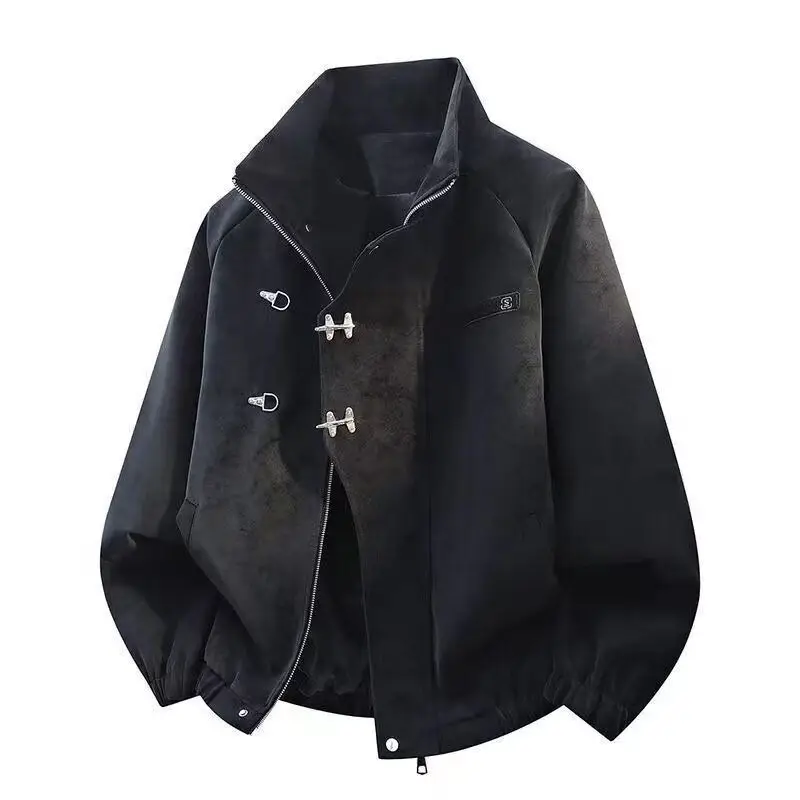 American Vintage Metal Buckle Design Jacket Women Street Retro Loose Coat Autumn Winter Y2k Fashion Long Sleeve Outwear New