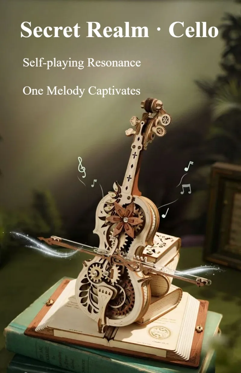 Robotime Rhythm Piano Enchanted Cello Mechanical Music Box Assembly Figure Model Desktop Decoration Ornament Collectible Gift