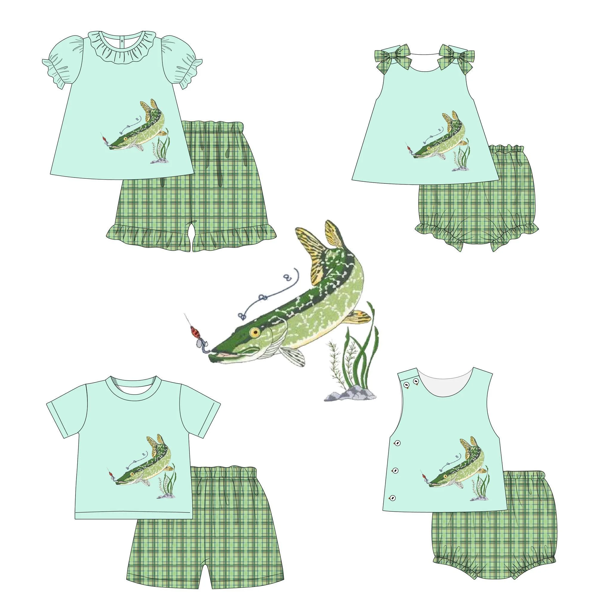 

Fishing Series Summer children's set Baby suit Short sleeves shorts 2 piece set toddler girls clothes boys boutique clothing