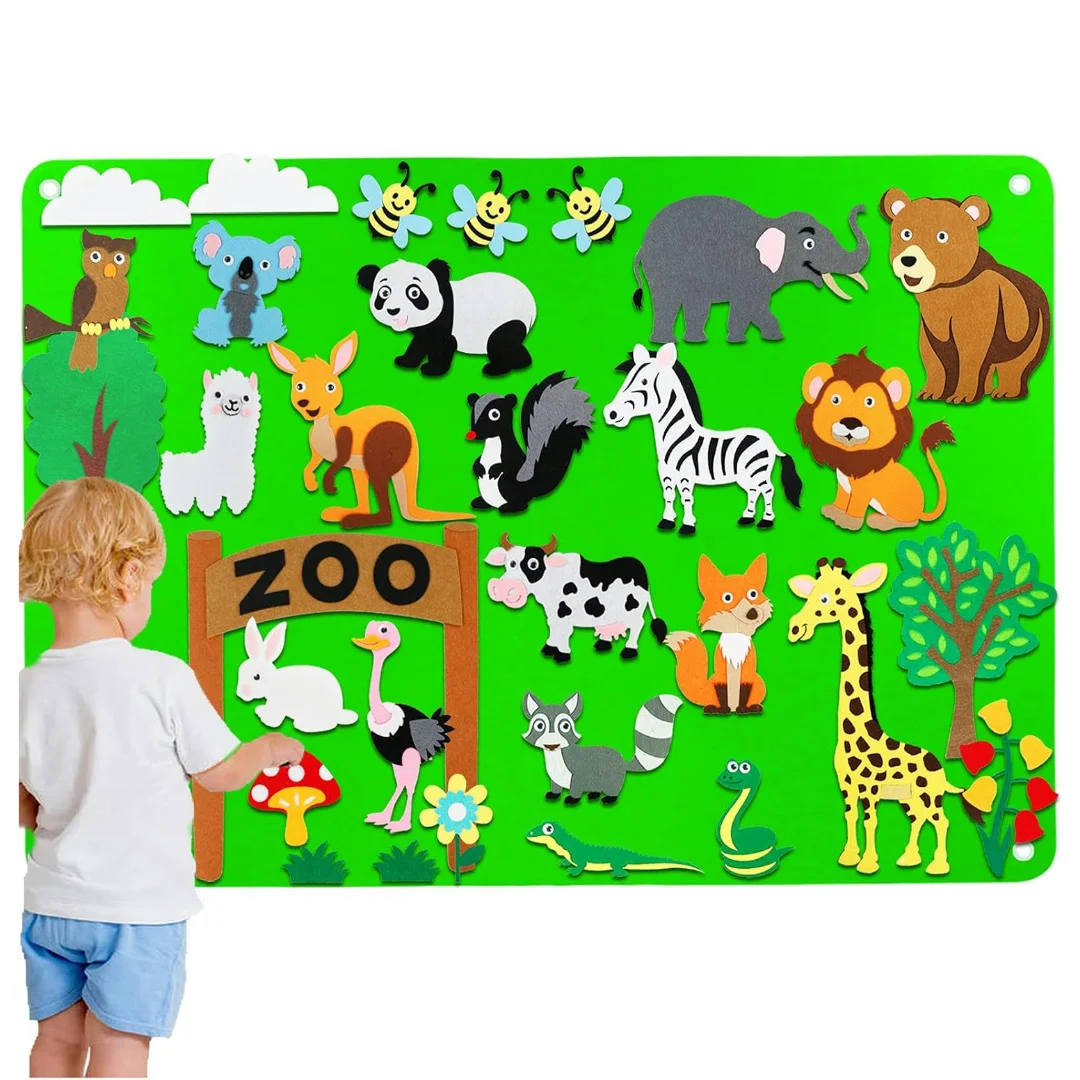 Zoo Animals 32 Pieces Felt Board Story Toy Set for Toddlers -Figures Teaching for Preschool Crafts Activity Early Learning gift