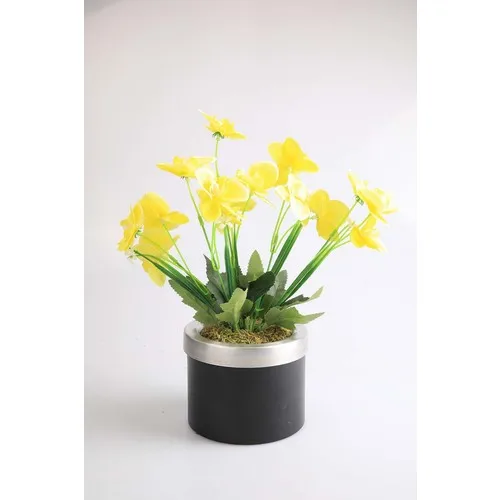 Kibrithane Flower Artificial Flower Metal Flower Pot Yellow Fabric Orchid KC00200815