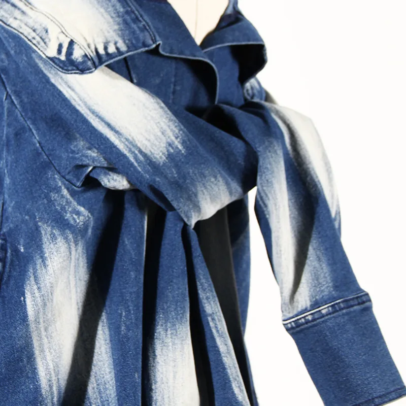 ANJY Primavera Autunno Nuove Donne Tie-Dye Orlo Frange Elegante Vita-Cravatta Design Gonna di Jeans Ins Allentato Alla Moda Elegante Gonne A17515