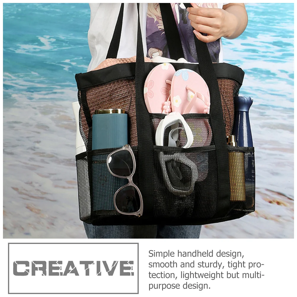 

Beach Bag Mesh Tote Handheld Durable Organizer Large Storage Toiletry Holder Travel Bathroom Essential