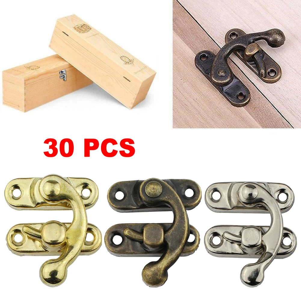 30 Uds. Cerraduras de bocinas con 120 Uds. De tornillos para joyería, caja de madera, candado de hierro de bronce antiguo para el hogar, accesorios de bloqueo de gancho con cerrojo