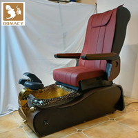 Red Pedicure Chair with Backrest & Foot Spa Basin - Professional Salon Spa Equipment, Adjustable Massage Chair for Nail