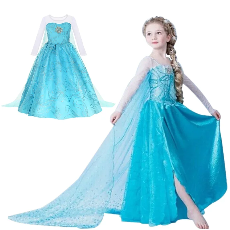 Frozen Girls Snow Queen Dress Elsa Costume for Carnival Party Prom Gown Robe Cosplay 2024 Children Clothing Elsa Princess Dress