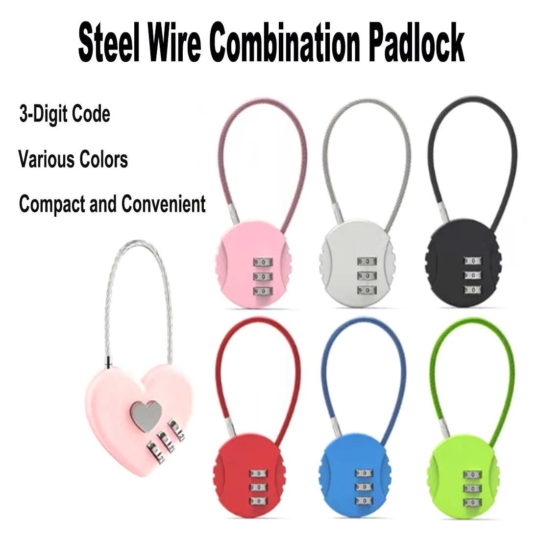 

Round Wire Rope Combination Lock Digital Combination Lock, Suitcase Lock, Gym Locker, Travel Backpack, Drawer