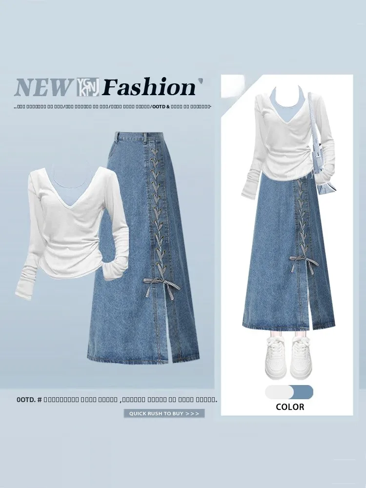 

Unique High Waist Tie Dye Denim Skirt Thin Top Strap Vest Women Tee Piece Set Spring Faion Casual Chic Ensemble