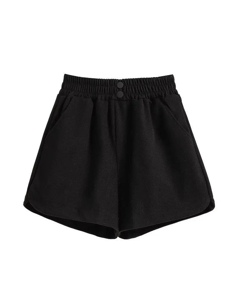 S-3XL المتضخم مرونة الخصر السراويل الصوفية لخريف شتاء 2025 جديد فضفاض واسعة الساق السراويل السيدات عادية ألف خط سراويل قصيرة