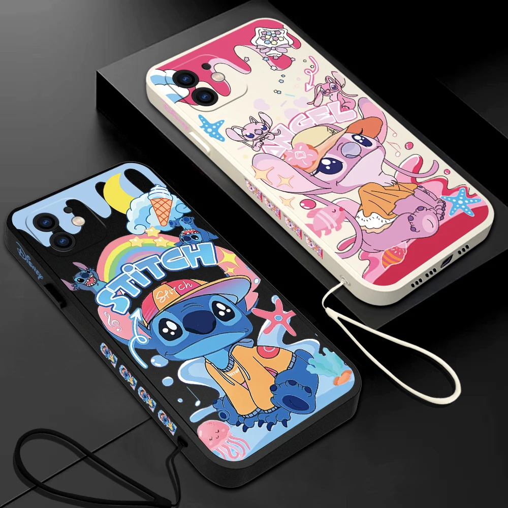 Cute Anime Couple Stitch Case For Huawei P50 P40 P30 P20 Nova 9 9SE 8 8i Mate 40 30 20 Pro Lite P Smart Cover With Hand Strap