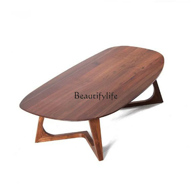 

North America Black Walnut Wooden Tea Table Solid Wood Nordic Simple Modern Irregular round Coffee Table