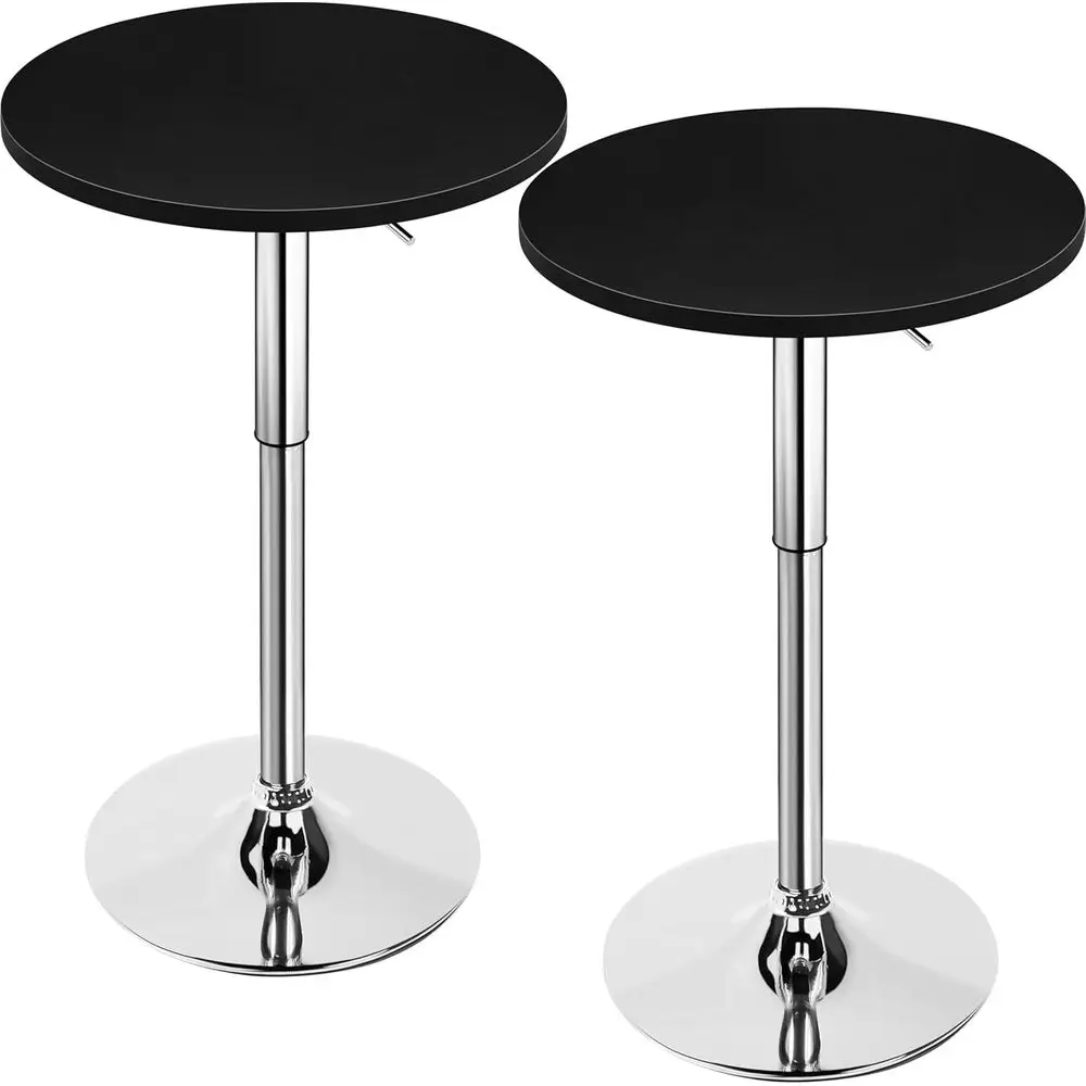 

Adjustable Height Swivel Bar Table Set, 360° Rotation, Cocktail Table with MDF Top, Black, 2-Piece