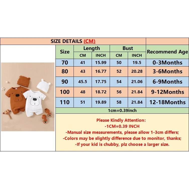 Baby Boy 0-18 Months Romper Newborn Baby Clothing Cute Bear Short Sleeves Bodysuit with Hat 2PCS Summer Infant Baby Boy Jumpsuit