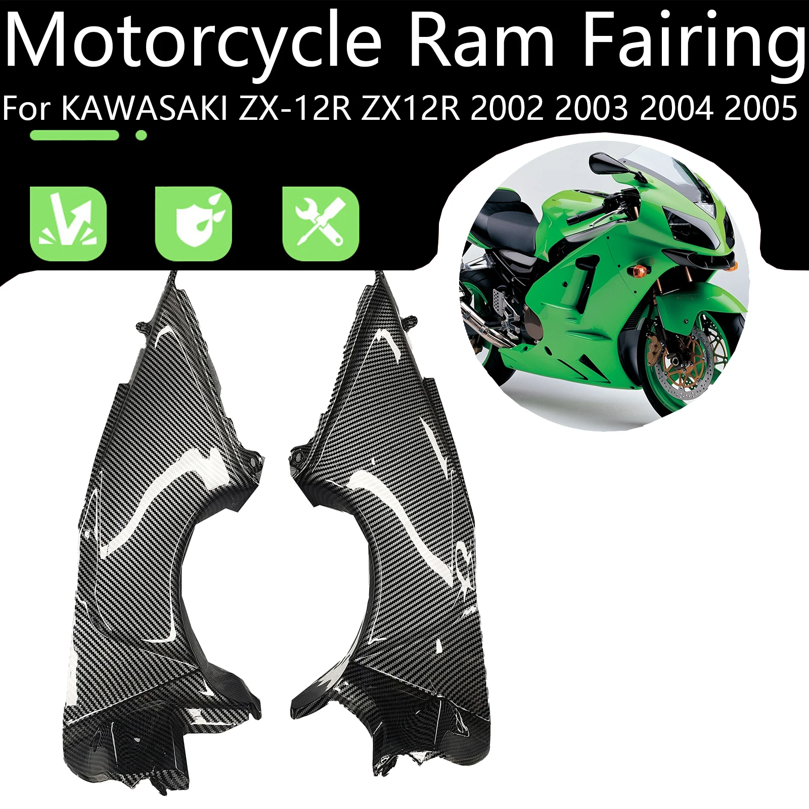

Motorcycle Accessories Front Dash Air Intake Ram Fairing For KAWASAKI ZX-12R ZX12R 2002 2003 2004 2005 ABS Carbon Fiber