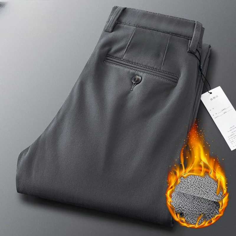 Fleece Winter Pants for Men straight loose thicken black brown high waist mens trousers big size 38 40 42 44 warm pants overall