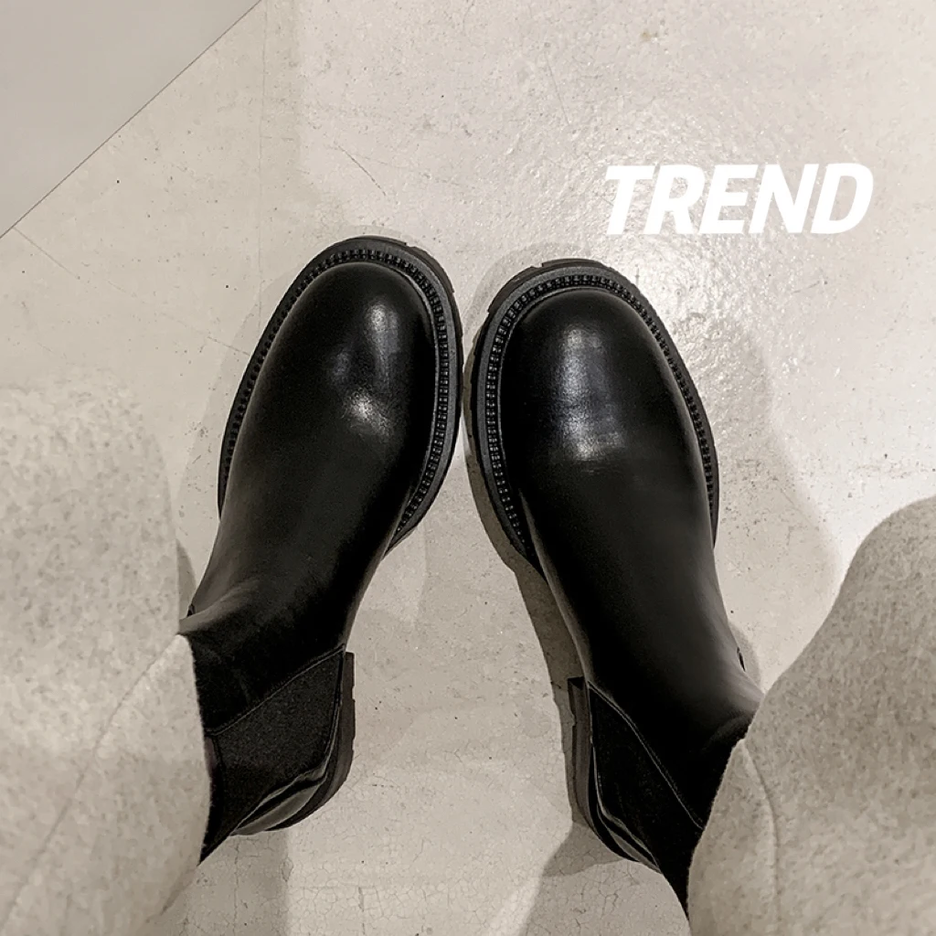 2024 Autumn Women Boots Genuine Leather Platform Heels Chunky Heel Winter Zipper Retro Real Leather Chelsea Boots Women Shoes