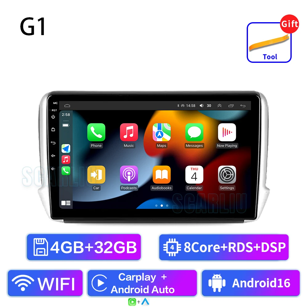 Android16 radio Voor Peugeot 2008 208 Serie 2012-2018 Auto stereo Multimedia Video Player carplay Auto GPS Navigatie 2din Geen dvd