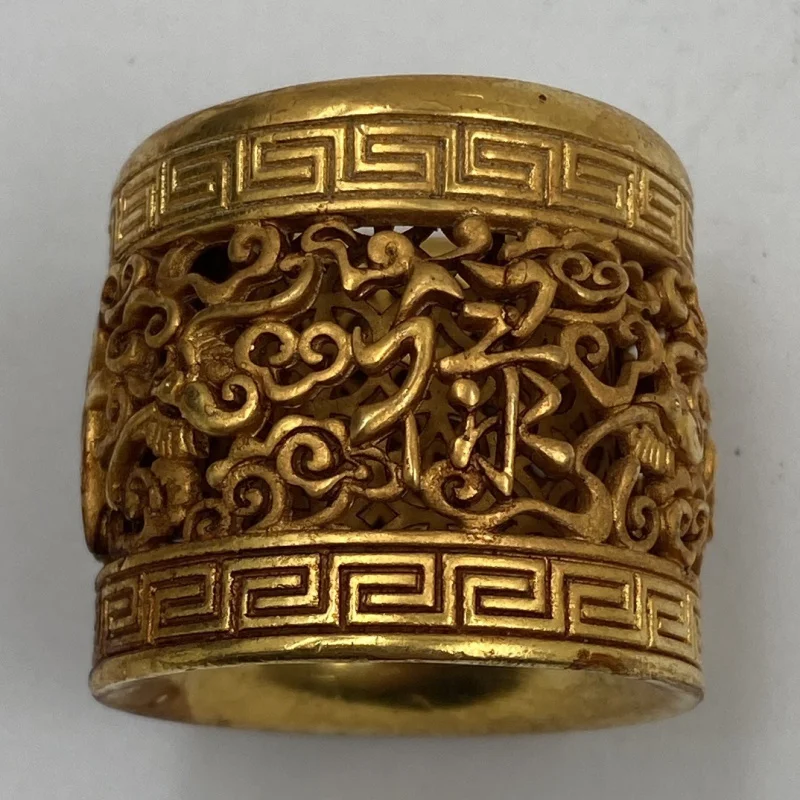 

Antique-style handcrafted gold-plated brass ring24KMen's gold hollow-carved "Lu" character and flying swallow craftwork wholesal