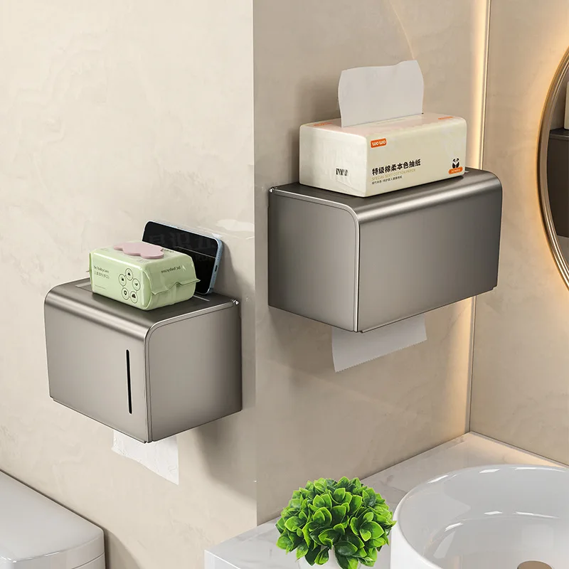 Waterproof toilet paper box wall mounted perforated roll paper drawer towel drawer storage shelf organizer bathroom