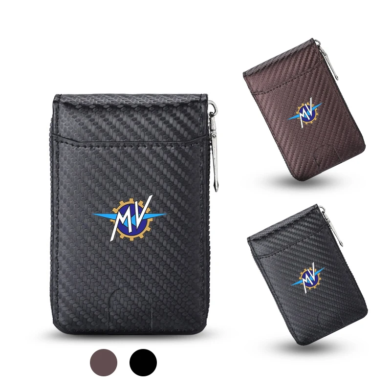 

New Moto Carbon Fiber Short Wallet Men's Card Bag Integrated Zipper Change Bag Holder For MV Agusta F3 675 800 Brutale 800 1000