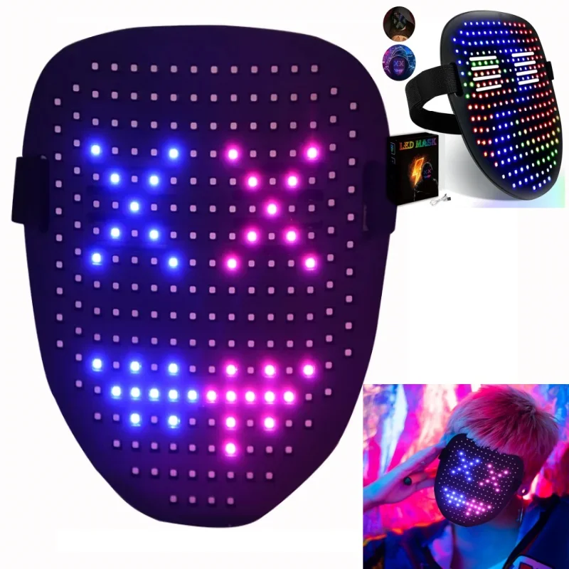 New DIY Led Luminous Smart Masks Gesture Sensing Light Up Mask Face Changing Glowing Mask For Party Xmas Halloween Mask Cosplay