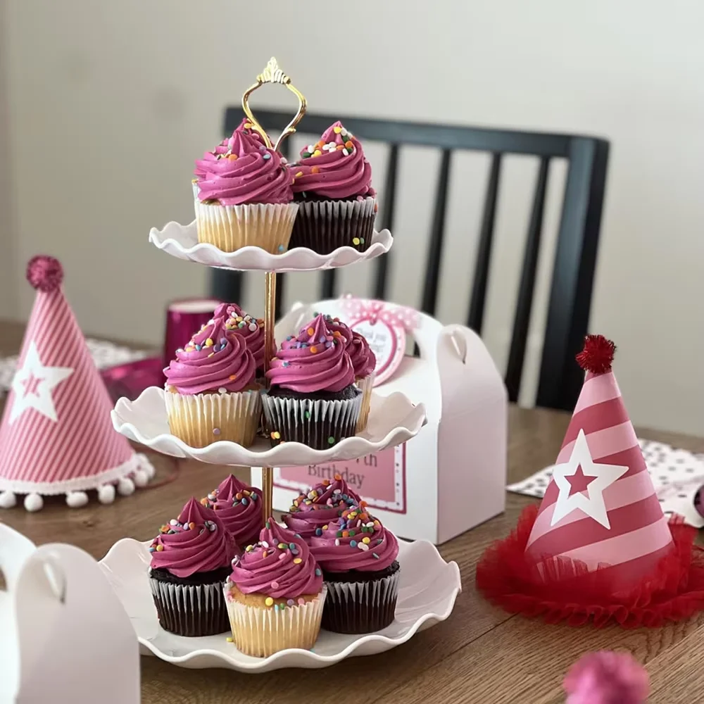 3 الطبقة الحلوى كب كيك حامل الأبيض الوردي كعكة حامل كأس كعكة حامل برج عيد ميلاد حفل زفاف ديكور الكوكيز الحلويات العرض #2