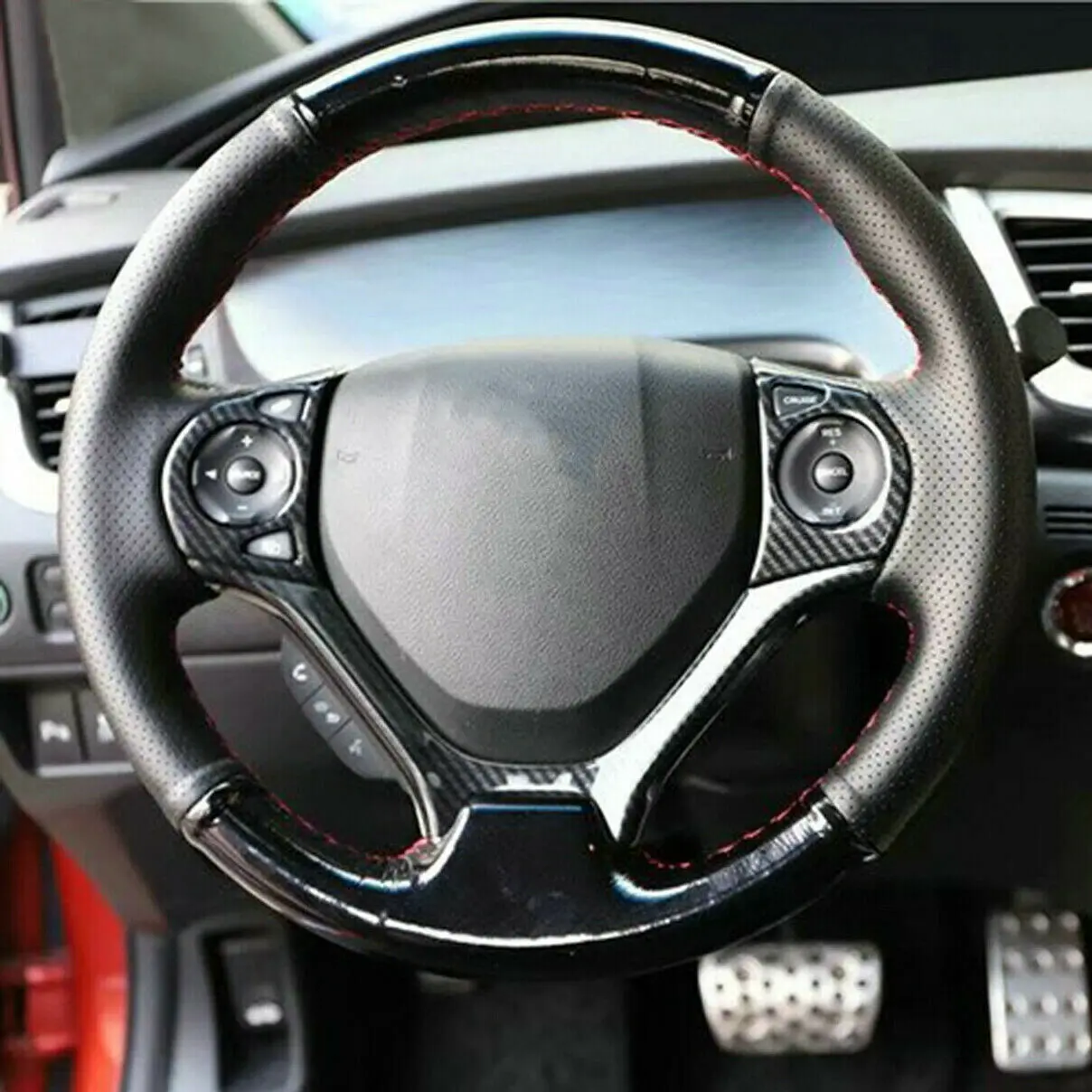 For Honda Civic 9th 2012-2015 ABS Car Carbon Fiber Style Inner Steering Wheel Button Frame Trim Cover Auto Part Accessories