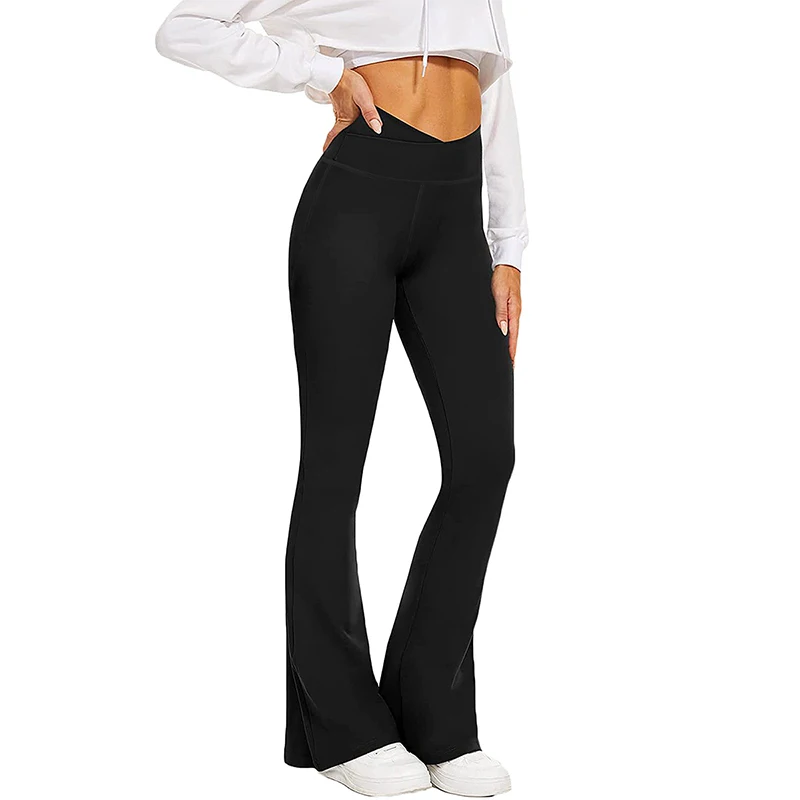 Women's Black Stretch Soft Cross Waist Flared Pants Yoga Casual Wide Leg Pants Sports Fitness Pants Women's Clothing