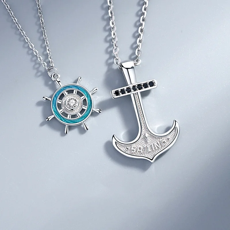 جديد حار بيع زوجين فضية اللون الايبوكسي سفينة الدفة مرساة السفينة قلادة موضة الاتجاه مجوهرات هدية DZ0037 #4