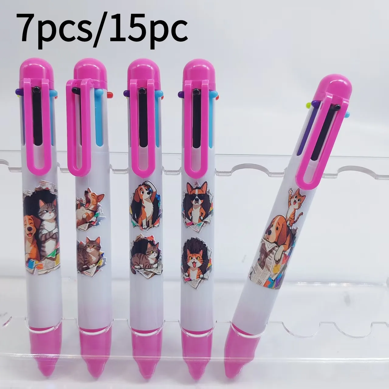 

7pcs/15pcs Pet Cat and Dog Series Ballpoint Pen Creative Pet Theme Gift Pen Student Writing Signature Stationery